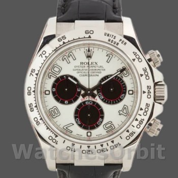Replica Rolex Daytona 40mm Uomo-116519-Panda Quadrante Nero-Cinturino in Pelle Bianco