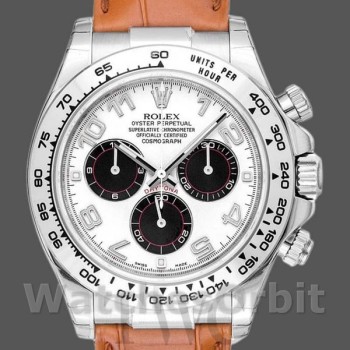 Replica Rolex Daytona 40mm Uomo-116519-Panda Quadrante Marrone Cinturino Pelle Bianco