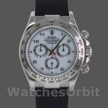 Replica Rolex Daytona 40mm Uomo-116519-Calrante arabo bianco-Cinturino in gomma nera Bianco
