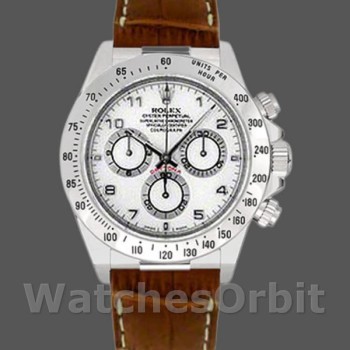 Replica Rolex Daytona 40mm Uomo-116519-Comparatore arabo bianco-Cinturino in pelle marrone Bianco