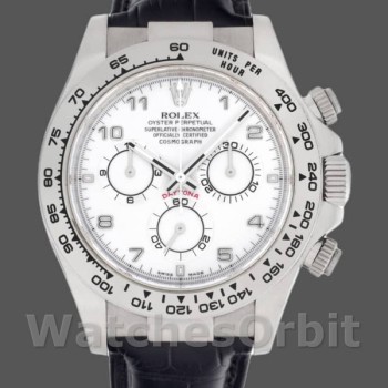 Replica Rolex Daytona 40mm Uomo-116519-Calrante bianco-Cinturino in pelle nera Bianco