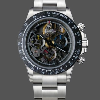 Replica Rolex Daytona-116520 ADG da uomo, quadrante scheletrato, bracciale e cassa in acciaio, scheletro nero