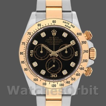 Replica Rolex Daytona 40 mm Uomo-116523-Acciaio inossidabile-Contatore nero con diamanti Nero