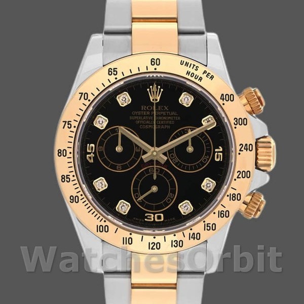 Replica Rolex Daytona 40 mm Uomo-116523-Acciaio inossidabile-Contatore nero con diamanti Nero