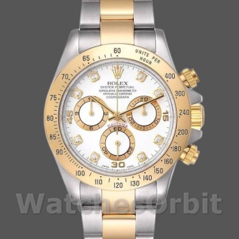 Replica Rolex Daytona 40mm Uomo-116523-Bianco-Diamante Quadrante Bianco