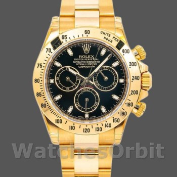Replica Rolex Daytona 40mm Uomo-116528-Calrante nero-Oro giallo nero