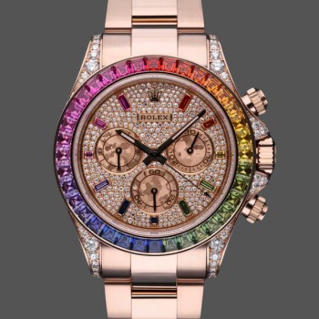 Replica Rolex Daytona-116595RBOW, Arcobaleno, Oro rosa, Quadrante con pavé di diamanti, Lunetta di zaffiro, Quadrante di diamanti, Uomo