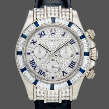 Replica Rolex Daytona 40mm Uomo-116599-Pave Diamond Dial-Blue Leather Strap Blu