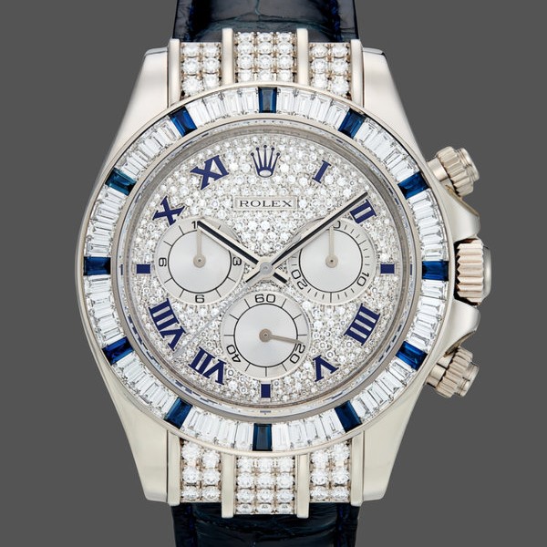 Replica Rolex Daytona 40mm Uomo-116599-Pave Diamond Dial-Blue Leather Strap Blu