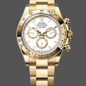 Replica Rolex Daytona-126508 0001 da uomo, oro giallo 18 carati, quadrante bianco, bianco