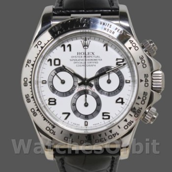 Replica Rolex Daytona 40mm Uomo-16519-Calrante bianco-Cinturino in pelle nera Bianco