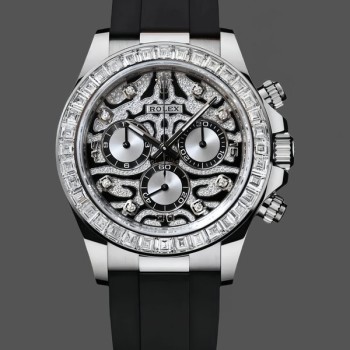 Replica Rolex Daytona 40-116589TBR, Eye of the Tiger, Oro bianco, Quadrante di diamanti, Oysterflex, Quadrante di diamanti, Uomo