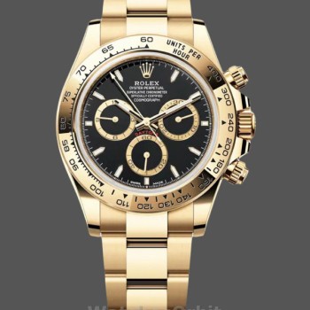 Replica Rolex Daytona-126508 0004 da uomo, 40 mm, bracciale Oyster in oro giallo, quadrante nero a bastoni, nero