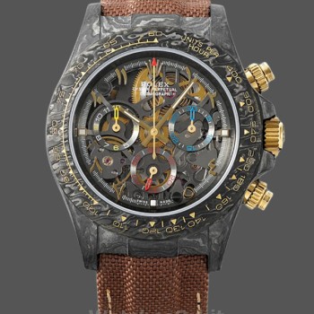 Replica Rolex Daytona Cosmograph DIW Uomo Cassa in carbonio Quadrante Scheletrato Cinturino Marrone