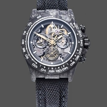 Replica Rolex Daytona DIW da uomo, scheletro in fibra di carbonio, nero, scheletro