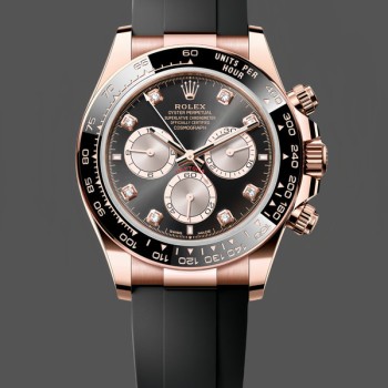 Replica Rolex Daytona-126515LN 0004 da uomo, cinturino in gomma oro Everose, quadrante nero, diamanti, nero