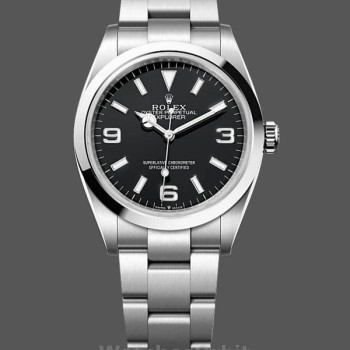 Replica Rolex Explorer-124270 0001 unisex, 36 mm, acciaio inossidabile, quadrante nero Nero