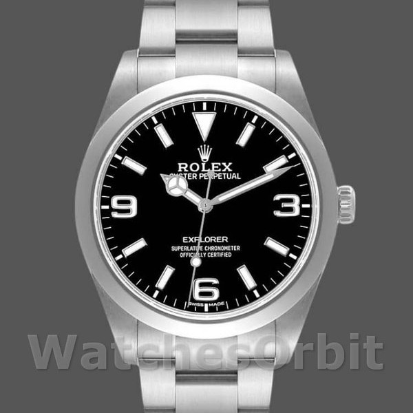 Replica Rolex Explorer-214270 da uomo, 39 mm, acciaio inossidabile, quadrante nero luminoso, nero da uomo