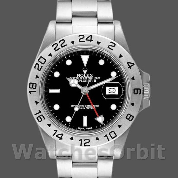 Replica Rolex Explorer II 39 mm Uomo-16550-Acciaio inossidabile-Comparto nero Nero
