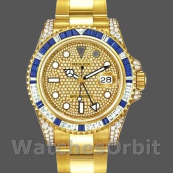 Replica Rolex GMT-Master II-116758 da uomo, 40 mm, oro giallo, quadrante con pavé, uomo con pavé