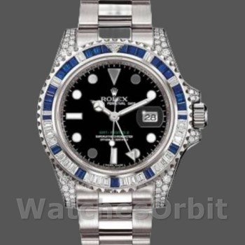Replica Rolex GMT-Master II-116759SA da uomo, 40 mm, oro bianco, quadrante nero, nero da uomo