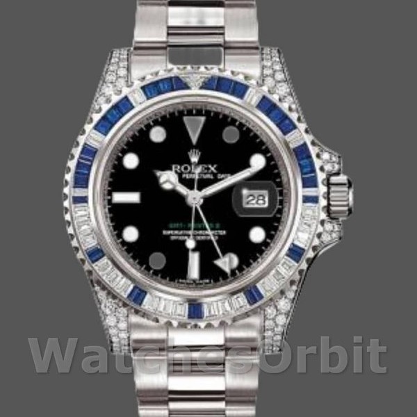 Replica Rolex GMT-Master II-116759SA da uomo, 40 mm, oro bianco, quadrante nero, nero da uomo