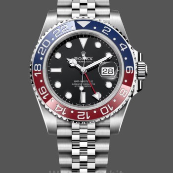 Replica Rolex GMT-Master II Uomo in acciaio inossidabile 40MM con quadrante nero e lunetta rossa Nero