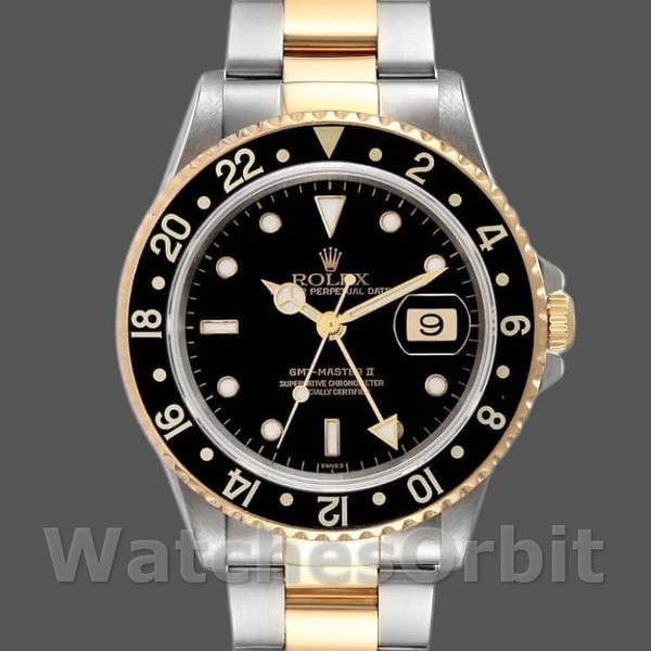 Replica Rolex GMT-Master II 40 mm Uomo-16713LN-Acciaio e oro giallo-Comparto nero Nero