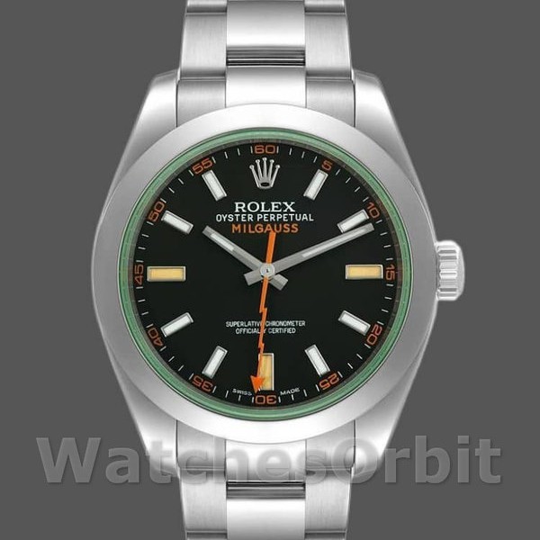 Replica Rolex Milgauss 40 mm Uomo-116400GV-Acciaio inossidabile-Comparto nero Nero