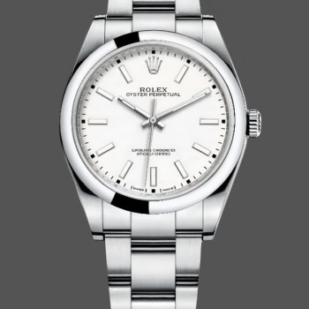 Replica Rolex Oyster Perpetual 39 mm Uomo-114300-Comparatore bianco Bianco