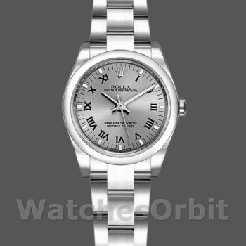 Replica Rolex Oyster Perpetual 26 mm Donna-176200-Rhodium Quadrante grigio con numeri romani Grigio<br />