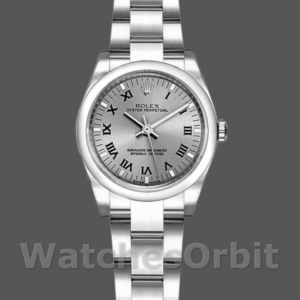 Replica Rolex Oyster Perpetual 26 mm Donna-176200-Rhodium Quadrante grigio con numeri romani Grigio<br />