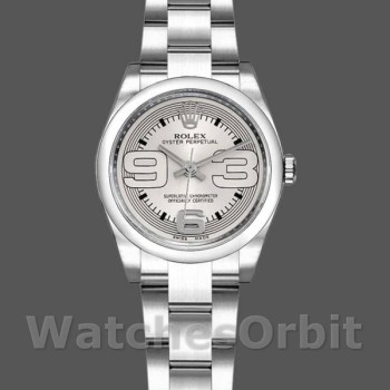 Replica Rolex Oyster Perpetual 26 mm Donna-176200-Calrante arabo argento-Bracciale Oyster Argento