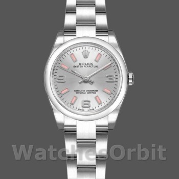 Replica Rolex Oyster Perpetual 26 mm Donna-176200-Dal quadrante argento-indici luminosi rosa Argento