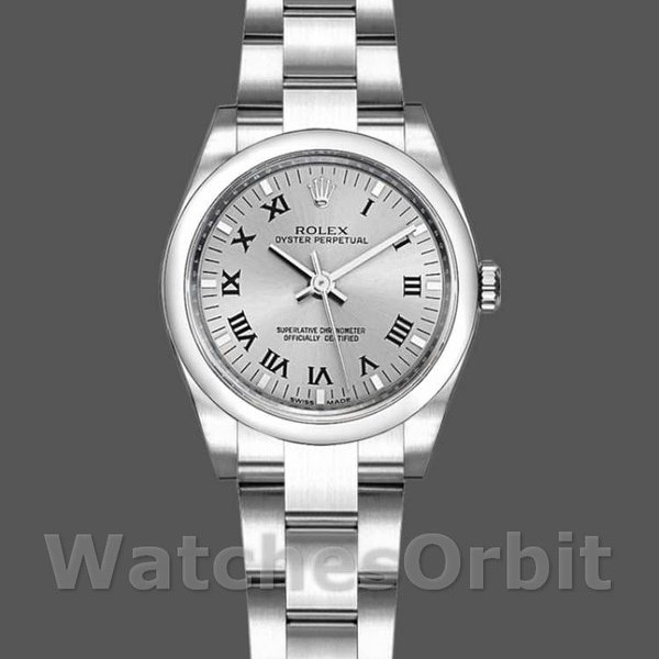 Replica Rolex Oyster Perpetual 26 mm Donna-176200-Argento Quadrante con numeri romani Argento