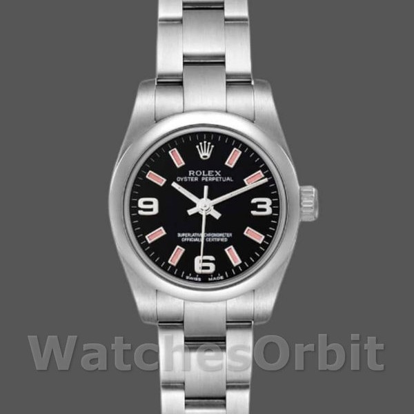 Replica Rolex Oyster Perpetual 26mm Donna-176200-Acciaio inossidabile-Comparatore nero Nero Donna