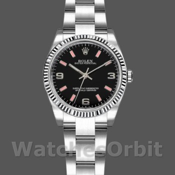 Replica Rolex Oyster Perpetual 26 mm Donna-176234-Contatore nero-Ghiera scanalata Nero