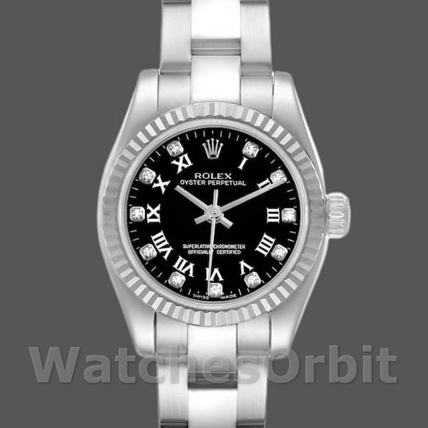 Replica Rolex Oyster Perpetual 26 mm Donna-176234-Calendario nero e diamanti Nero