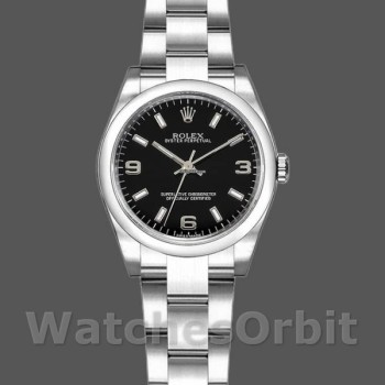 Replica Rolex Oyster Perpetual 26 mm Donna-176234-Ghiera scanalata-Calendario arabo nero Nero