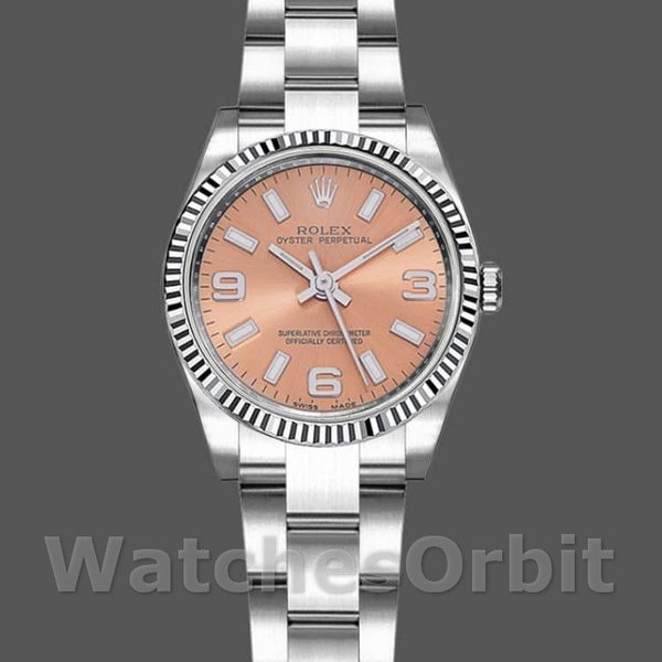 Replica Rolex Oyster Perpetual 26 mm Donna-176234-Ghiera scanalata-Comparatore rosa Rosa