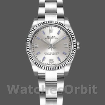Replica Rolex Oyster Perpetual 26 mm Donna-176234-Dal quadrante argento-Blue Baton Argento