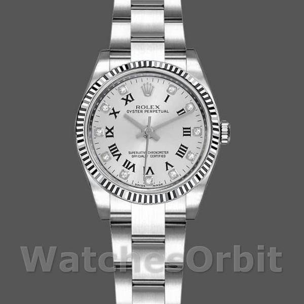 Replica Rolex Oyster Perpetual 26 mm Donna-176234-Argento Quadrante romano con diamanti Argento