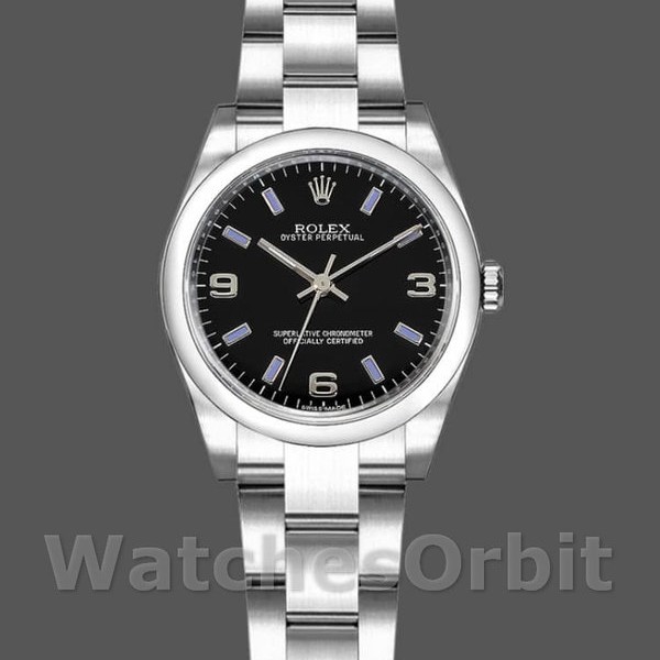 Replica Rolex Oyster Perpetual 31 mm Donna-177200-Contatore nero-Blue Baton Nero