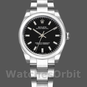 Replica Rolex Oyster Perpetual 31 mm Donna-177200-Calendario nero-Giornale nero con lunetta a cupola