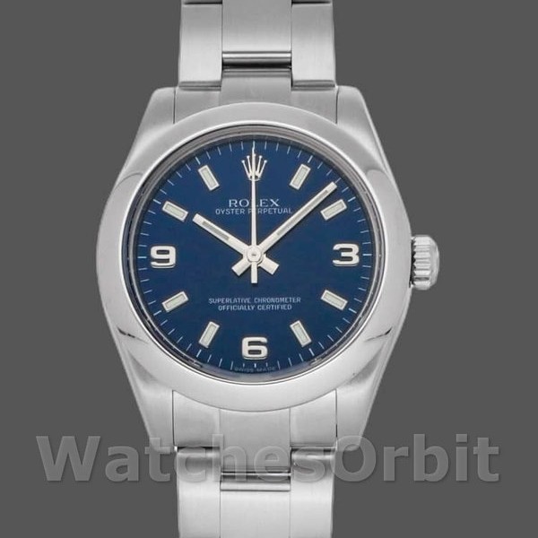 Replica Rolex Oyster Perpetual 31 mm Donna-177200-Blue Quadrante Arabo-Giornale Blu