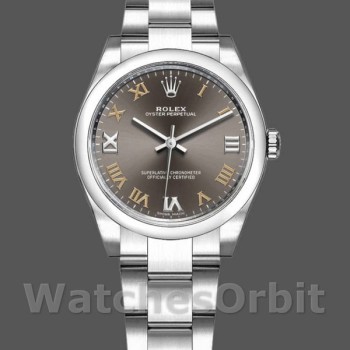 Replica Rolex Oyster Perpetual 31 mm Donna-177200-Ghiera grigio scuro-Giornale bombato Grigio scuro