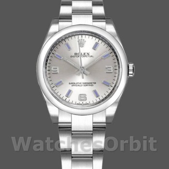 Replica Rolex Oyster Perpetual 31 mm Donna-177200-Comparatore argento-Indici blu Argento