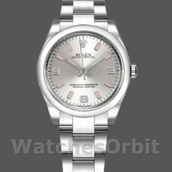Replica Rolex Oyster Perpetual 31 mm Donna-177200-Comparatore argento-Indici rosa Argento
