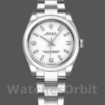 Replica Rolex Oyster Perpetual 31 mm Donna-177200-Comparatore arabo bianco-Bracciale Oyster Bianco
