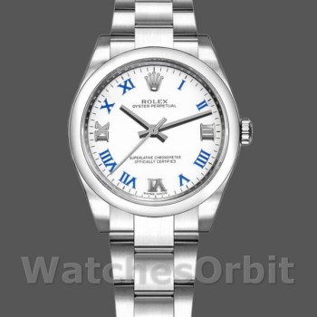 Replica Rolex Oyster Perpetual 31 mm Donna-177200-Calrante bianco-Blue Roman-Bracciale Oyster Bianco
